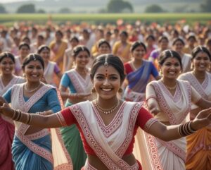Village Life लोहारदगा में सरहुल 2025 के दौरान उरांव आदिवासी समुदाय का पारंपरिक नृत्य, जिसमें महिलाएं सिर पर घड़े लिए और पुरुष ढोल बजाते नजर आ रहे हैं।