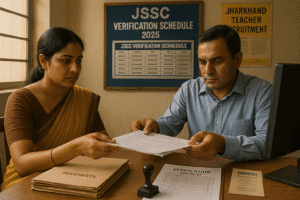 JSSC official verifying documents of a candidate during Jharkhand Teacher Recruitment 2025 in Ranchi office