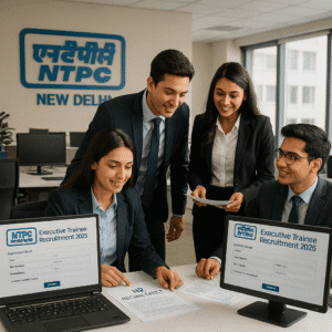 NTPC Executive Trainee Recruitment 2025 भर्ती प्रक्रिया का दृश्य जिसमें NTPC का आधुनिक कार्यालय दिखाया गया है